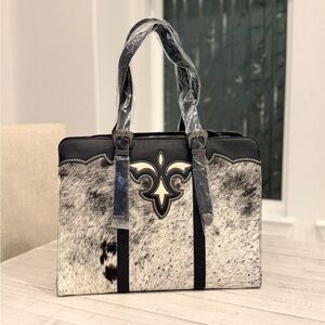 Trinity Ranch Genuine Cowhide Carry-All Cowhide Concealed Carry Large Tote Black